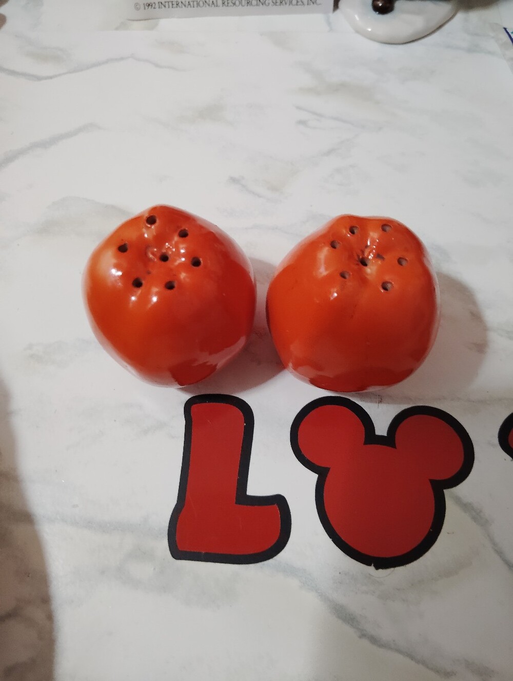 Bright Orange Ceramic Tomato Salt and Pepper Shakers - Home Accents